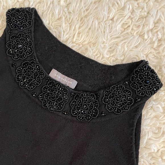 Ann Taylor Black Beaded Detail Sleeveless Top - Picture 4 of 5